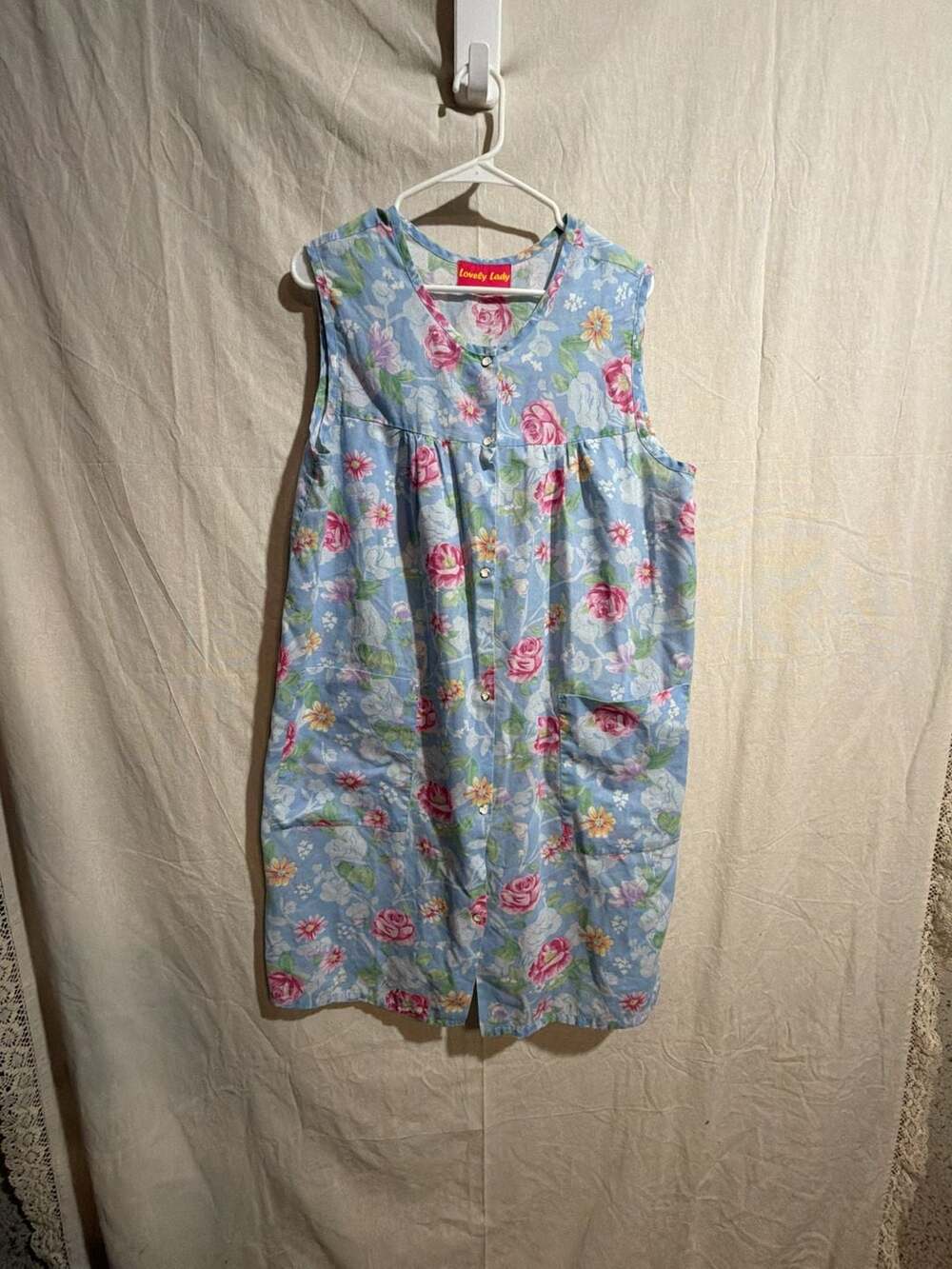 Lovely Lady Vintage Floral Button-Front Sleeveless House Dress Duster